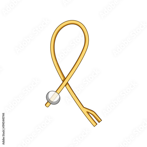 Foley catheter illustrating a medical device used for continuous bladder drainage, featuring an inflatable balloon for retention and a bifurcated connector for fluid collection