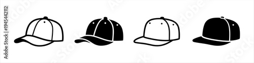 Four baseball caps, two black and two white, shown from the front