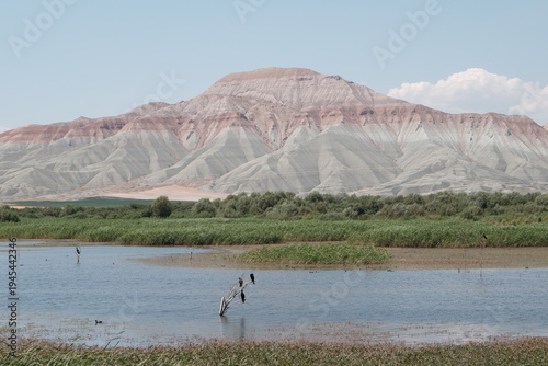 Scenic landscape with Nallihan mountains and lake