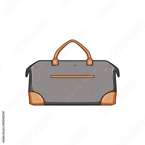 Stylish weekender bag featuring a grey body with brown leather handles and corner accents, symbolizing travel, leisure, and carrying essential items for a short trip