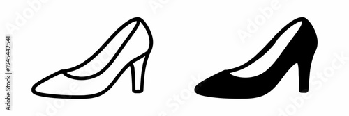 Elegant high-heeled shoe outline and filled silhouette icons