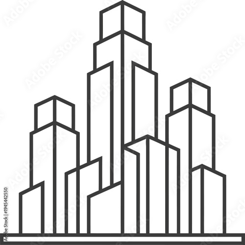 Outline vector illustration of multiple modern skyscraper buildings. city skyline architecture sketch on transparent
