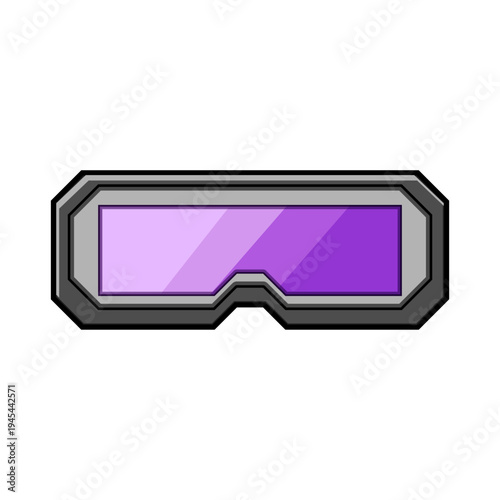 Stylized welding safety glasses with vibrant purple lenses ensuring eye protection in industrial, construction, or technological work environments, isolating on a white background