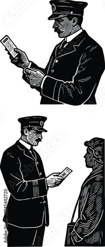 Ticket Inspector Silhouette – Train Passenger Ticket Check Vector