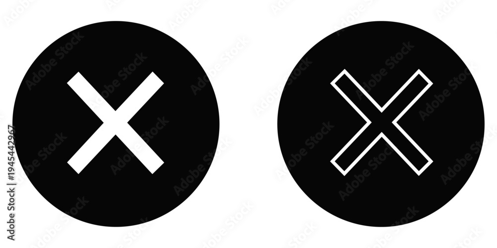 Obraz premium Black vector X icons in circle, flat design symbols, vector illustration