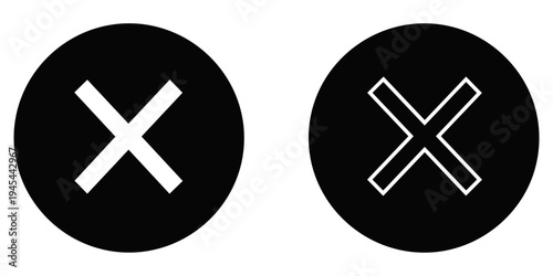 Black vector X icons in circle, flat design symbols, vector illustration