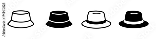 Collection of Stylish Minimalist Bucket Hat Icons for Fashion and Headwear Concepts