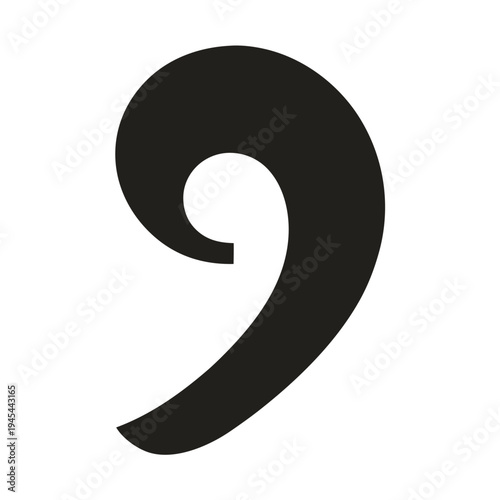 Comma symbol large black isolated vector illustration on white background punctuation mark