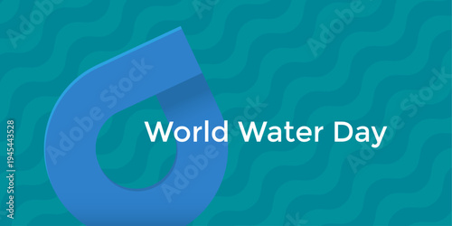 World Water Day wide banner on blue wave background. March 22 environmental awareness poster with water drop icon. Modern water day vector illustration