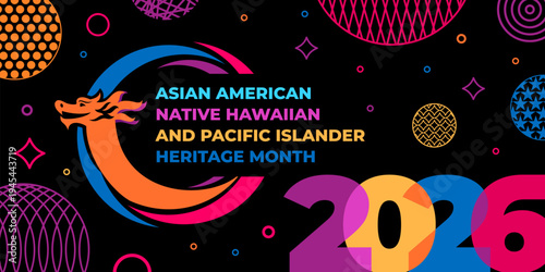 Asian American and Pacific Islander Heritage Month 2026. Vector cover for social media, card, flyer. Illustration with text, tropical plants. Asian Pacific American Heritage Month horizontal banner.