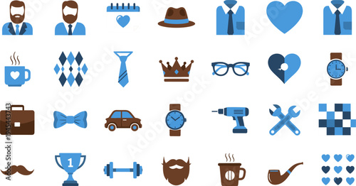 Men's Lifestyle Icon Set Featuring Fashion, Accessories, Coffee, Sports, and Tools for Stylish and Modern Designs