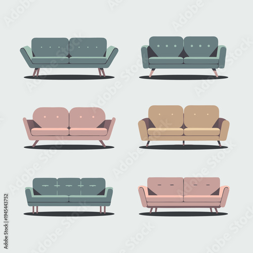 Modern sofa collection set featuring various mid century minimalist furniture style designs