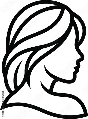 Woman line art on transparent background, female portrait outline, elegant drawing of woman, face and shoulders