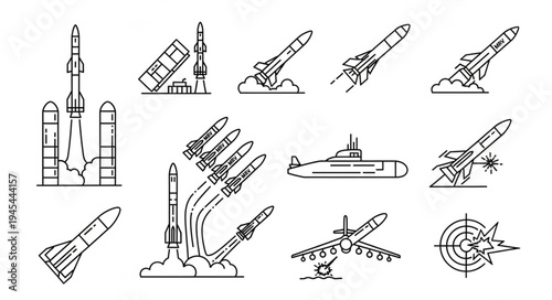 Collection of Rocket and Missile Launch Icons.