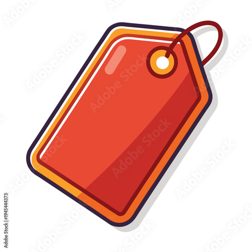Red blank price tag with orange border and string hanging for retail marketing and sales promotion