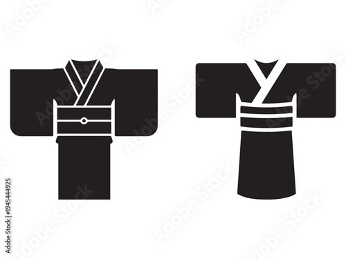 Traditional Japanese kimono robes with wide sleeves and obi belts in simple black and white design for fashion or cultural concepts  traditional Japanese clothing