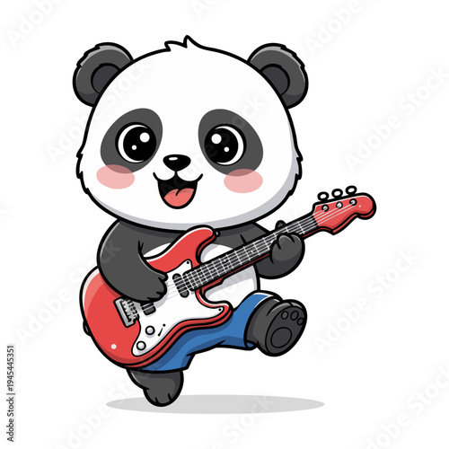 Cute Panda Playing Electric Guitar with Joyful Expression Illustration