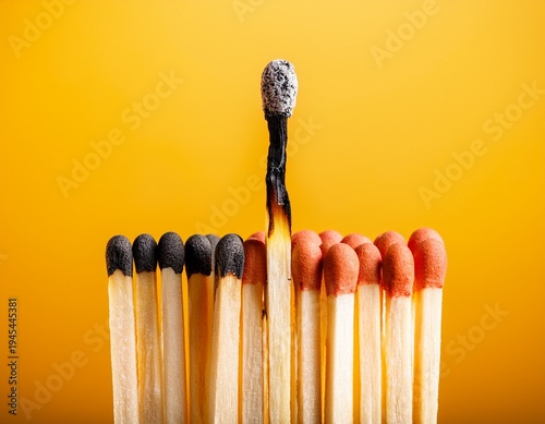 Wallpaper Mural burnt out single match stick stands out with on yellow Torontodigital.ca