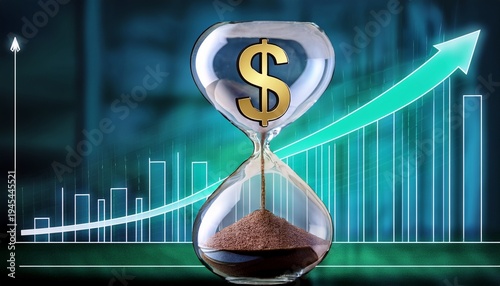 Wallpaper Mural hourglass with dollar sign and growing bar chart inside Torontodigital.ca