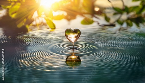 Wallpaper Mural a heart shaped water droplet creates ripples as it descends towards a pond reflecting the sunlight the concentric circles spread outward evoking a sense of calm and serenity ai generated Torontodigital.ca