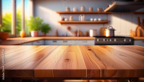 Wallpaper Mural wooden table in the kitchen with a blurred background generative ai Torontodigital.ca
