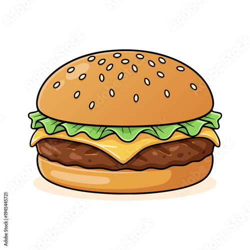 Delicious Hamburger Detailed Illustration on White Background