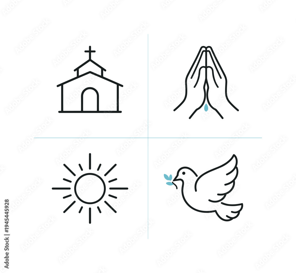 Obraz premium Faith and spiritual devotion representing prayer, guidance, and personal belief systems expressed through calm symbolic imagery used in inspirational and reflective design themes, four tiles