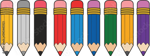 Colorful pencil set illustration, school stationery collection, creative drawing tools, education supplies, classroom learning concept