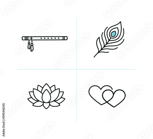 Radha Krishna spiritual devotion representing divine love, harmony, and sacred connection celebrated in traditional Indian culture and devotional practices, four tiles showing a graceful