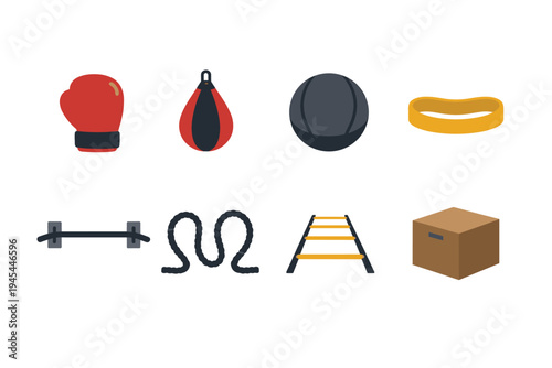 Collection of diverse fitness equipment icons for workout and training purposes