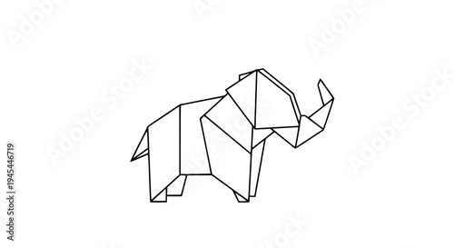 origami elephant line art, black outline vector, folded paper elephant shape, geometric origami animal illustration, minimal clean stroke