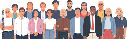 Diverse group of people illustration, multicultural community team, diversity and inclusion concept, modern society portrait