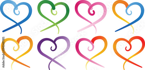 Colorful intertwined heart shapes in various hues