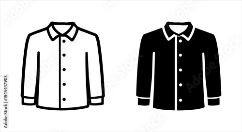 Minimalist button-down shirt glyph and outline symbols for clothing and apparel