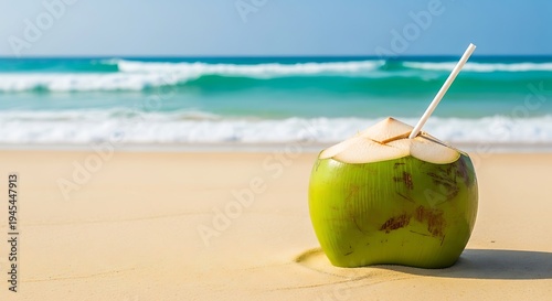 Coconut on the Beach with a Straw illustration