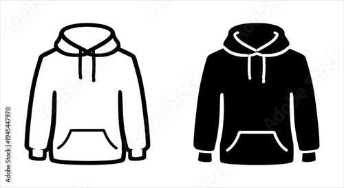 Stylish black and white hoodie icons for apparel and fashion design projects