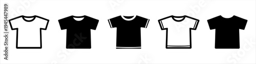 Graphic set featuring different t-shirt styles, ideal for apparel and fashion branding