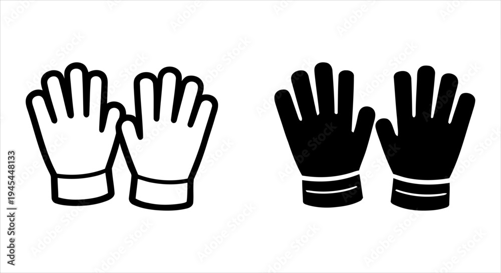 Obraz premium Black and white icons of winter gloves or work gloves