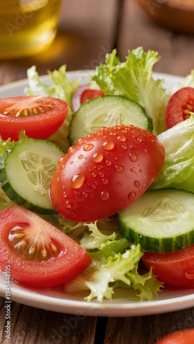 Wallpaper Mural Fresh vegetable salad with lettuce, tomatoes and cucumbers close-up. Suitable for banner, menu, healthy eating article, restaurant advertising, and food websites.
 Torontodigital.ca
