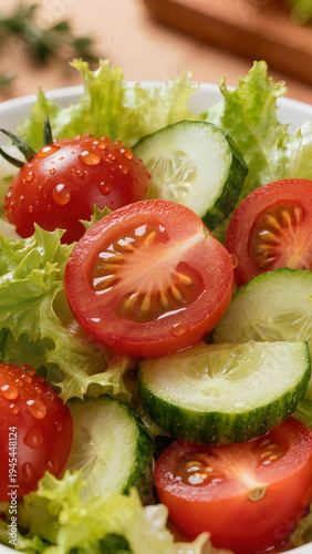 Wallpaper Mural Fresh vegetable salad with lettuce, tomatoes and cucumbers close-up. Suitable for banner, menu, healthy eating article, restaurant advertising, and food websites.
 Torontodigital.ca
