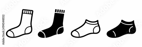 Clean Graphic Icons of Essential Sock Styles Crew, Ankle, and No-Show Footwear Designs