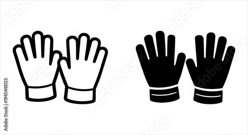 Black and white icons of winter gloves or work gloves