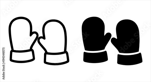 Simple graphic design of two cozy winter mittens, perfect for cold weather themes and apparel