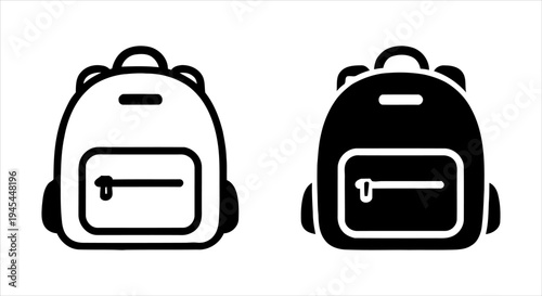 Backpack icons in black and white line art style