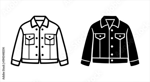 Classic Denim Jacket Outline and Solid Icon Duo for Fashion Apparel Design