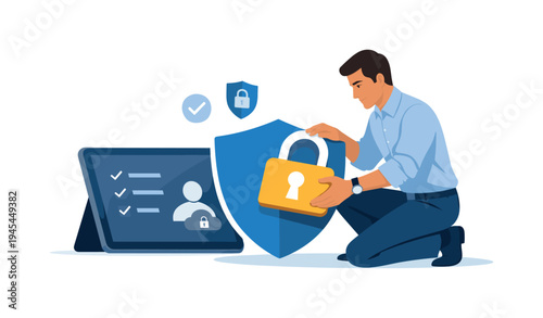A professional strengthening digital protection habits while working with online services and connected platforms, representing responsible cybersecurity awareness in everyday technology use