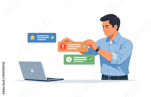 A modern professional carefully reviewing project priorities at the beginning of a productive workday in a digital workspace, representing effective planning and organized productivity