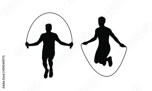 Jump Rope Exercise Silhouette – Man and Woman Skipping Workout Vector