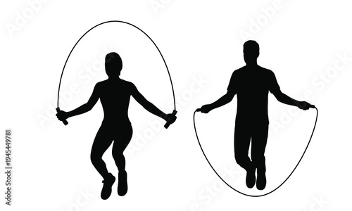 Jump Rope Exercise Silhouette – Man and Woman Skipping Workout Vector