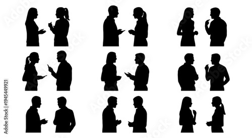 Silhouettes of people engaged in conversation and discussion.
